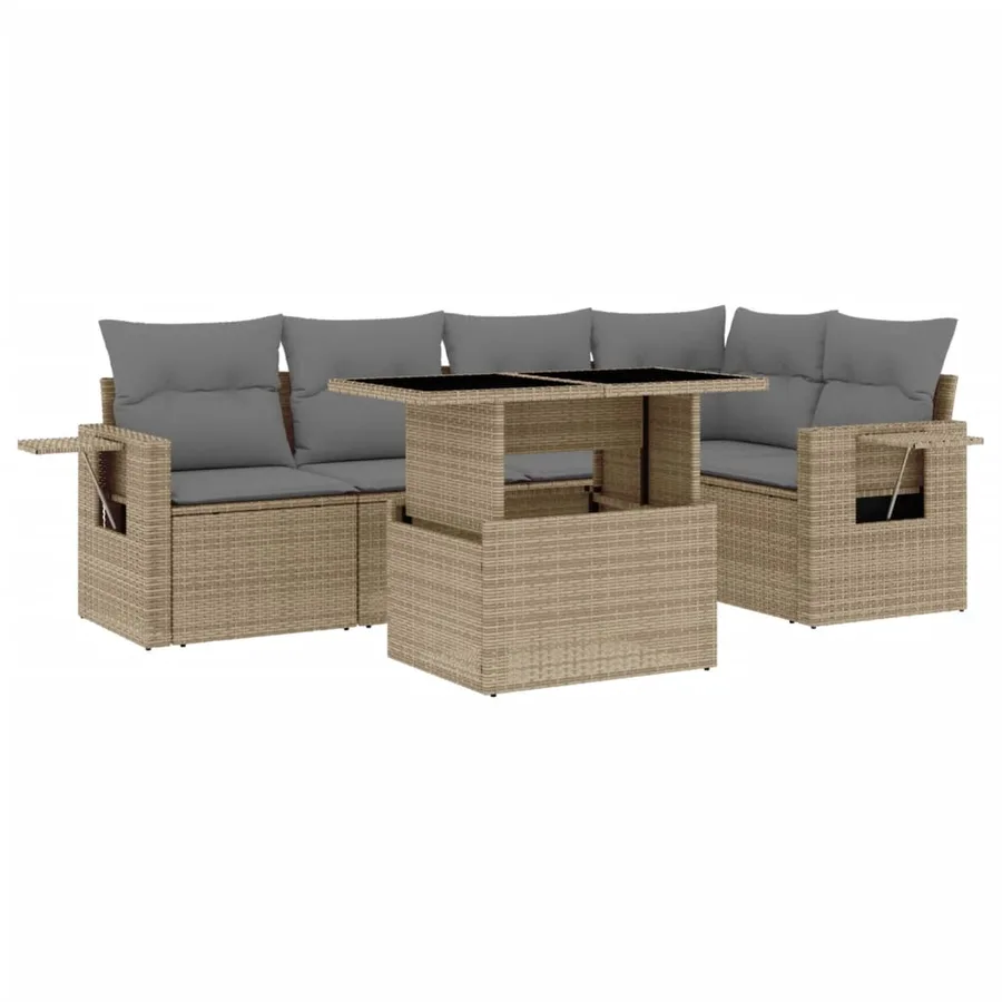 Salon de jardin avec coussins 6 pcs beige résine tressée - 2