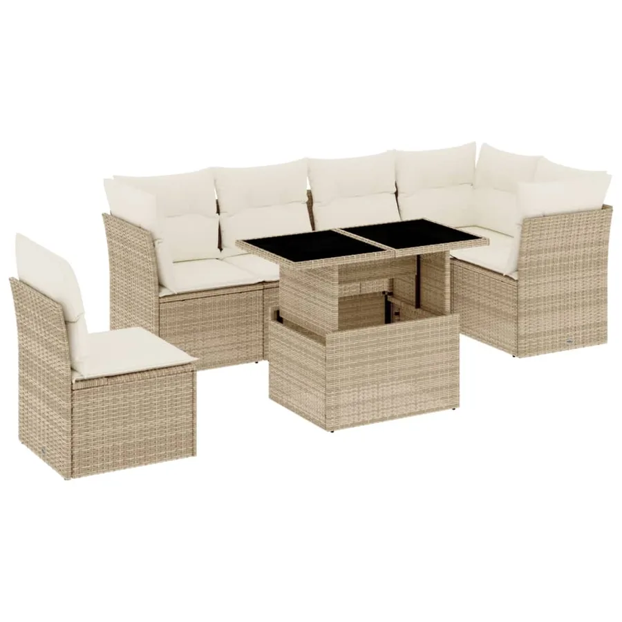 Salon de jardin avec coussins 7 pcs beige résine tressée - 2