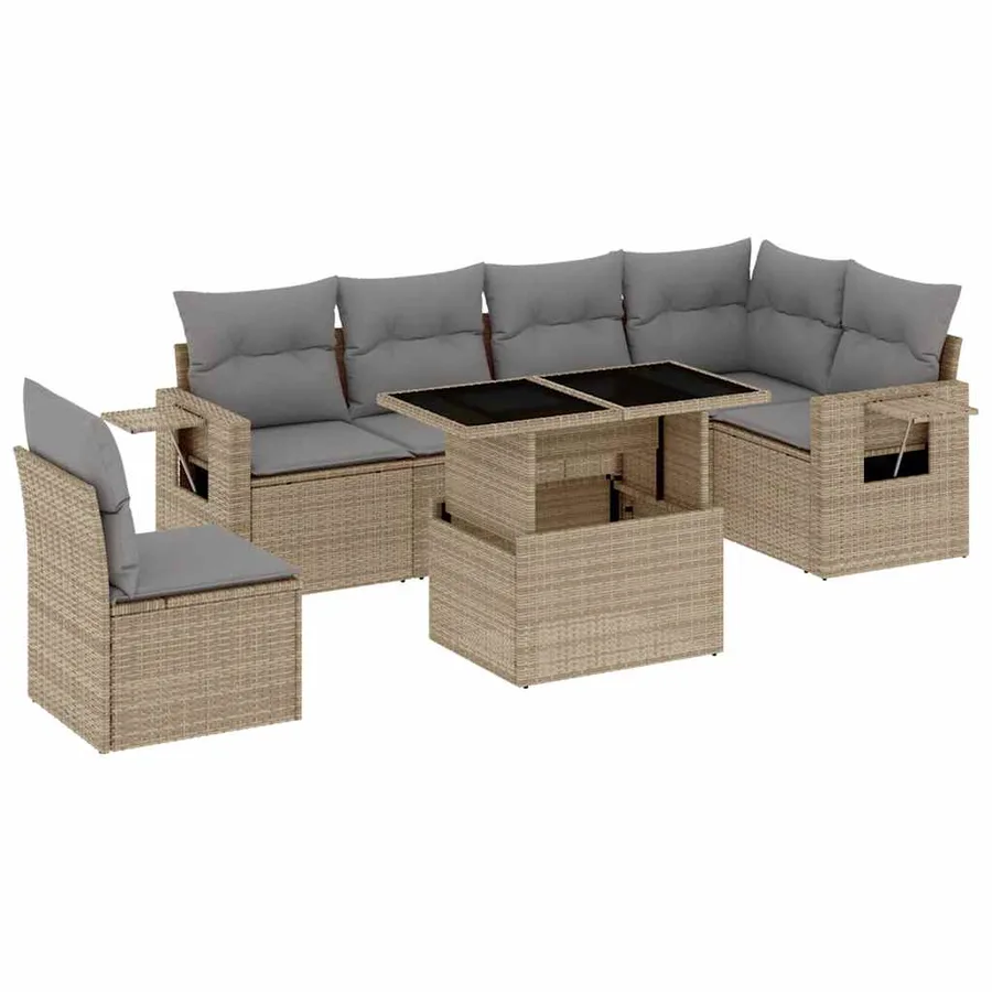 Salon de jardin avec coussins 7 pcs beige résine tressée - 2