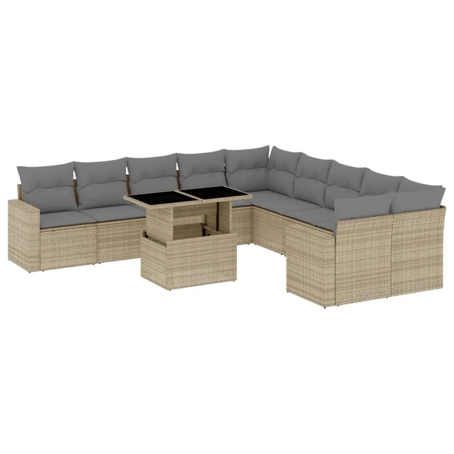 Salon de jardin 11 pcs avec coussins beige résine tressée - 2