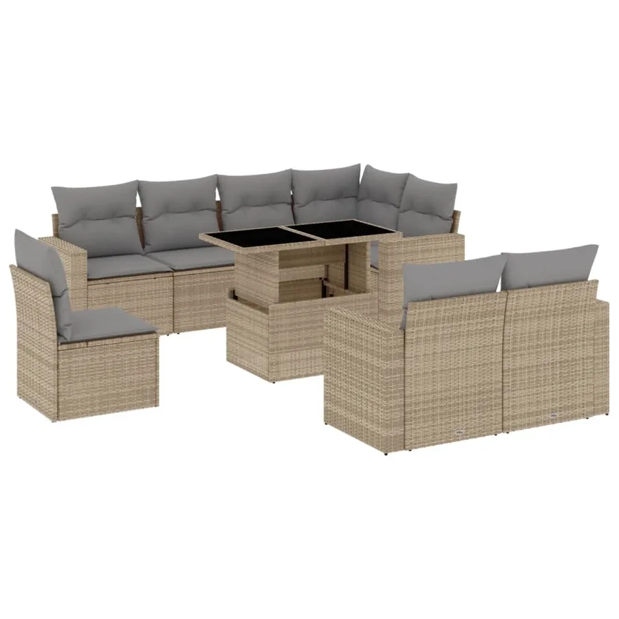 Salon de jardin avec coussins 9 pcs beige résine tressée - 2