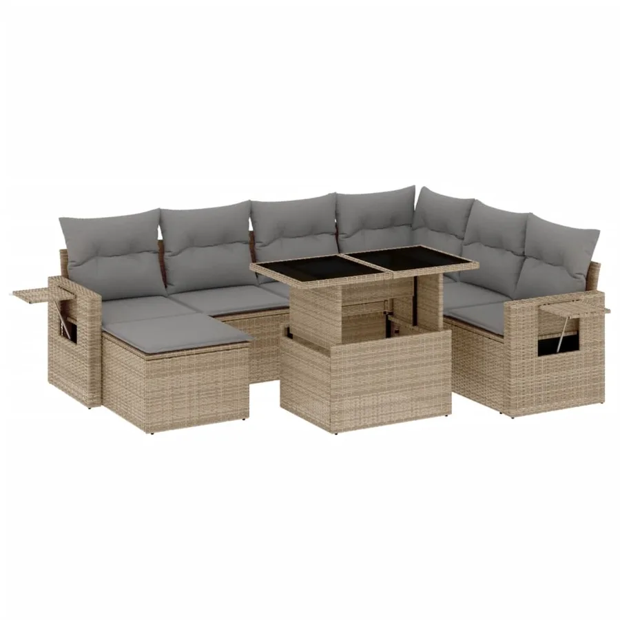 Salon de jardin avec coussins 8 pcs beige résine tressée - 2
