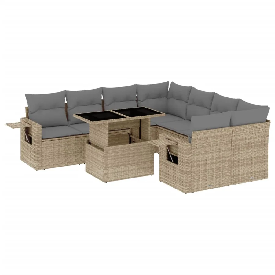 Salon de jardin avec coussins 9 pcs beige résine tressée - 2