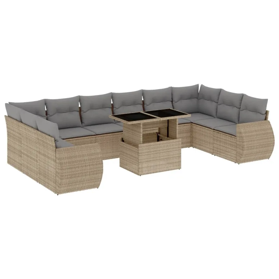 Salon de jardin 11 pcs avec coussins beige résine tressée - 2