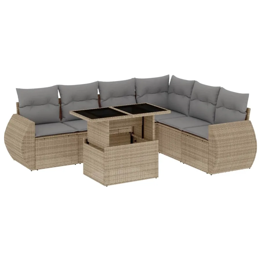 Salon de jardin avec coussins 7 pcs beige résine tressée - 2