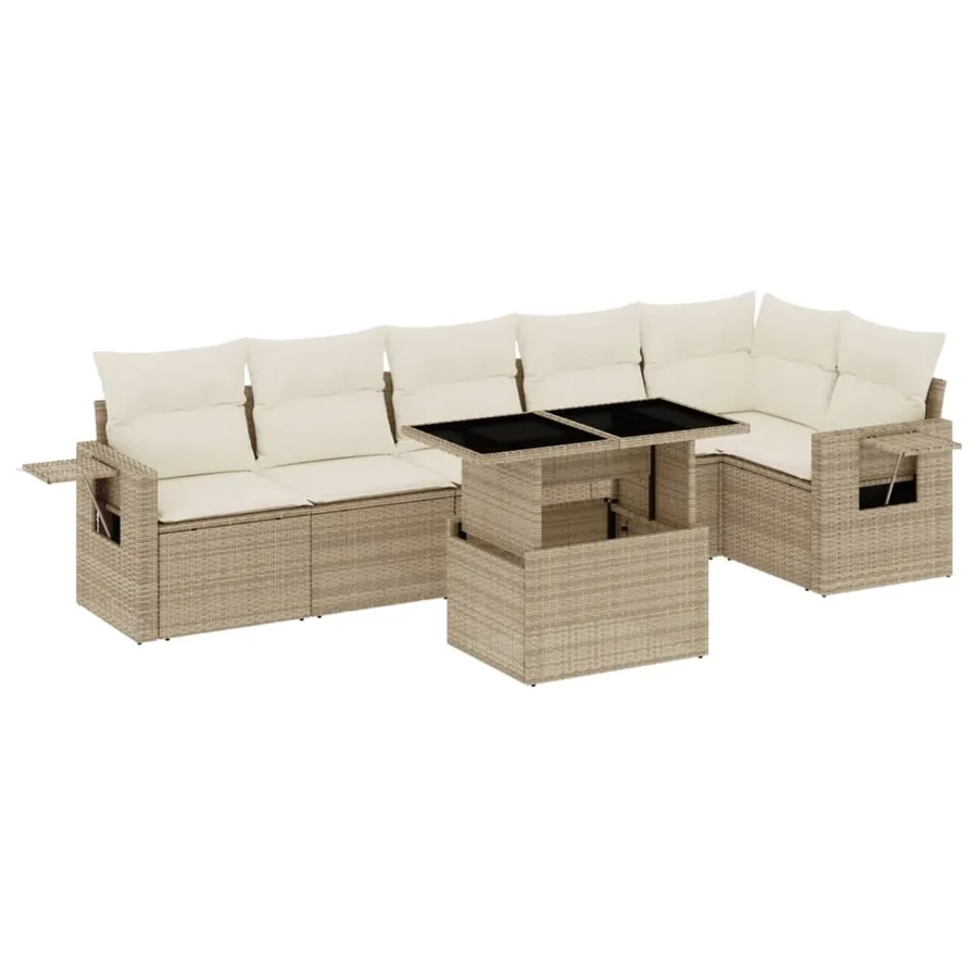 Salon de jardin avec coussins 7 pcs beige résine tressée - 2