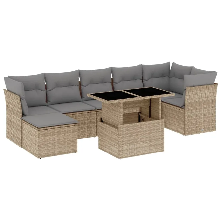 Salon de jardin avec coussins 8 pcs beige résine tressée - 2