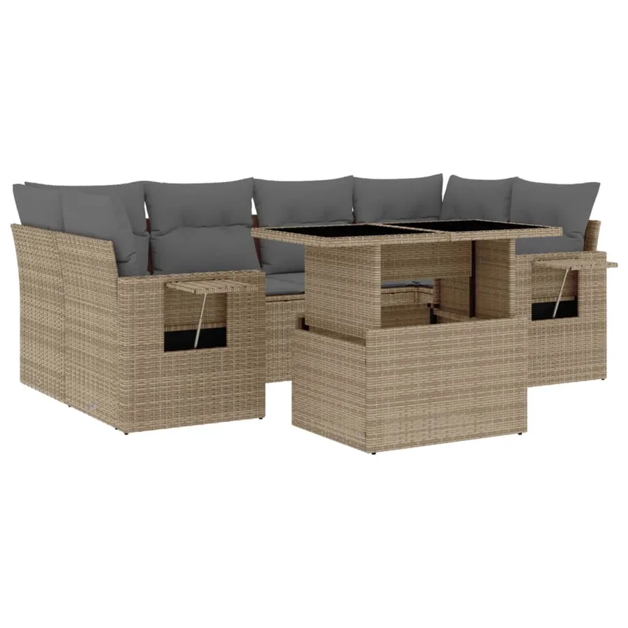 Salon de jardin avec coussins 7 pcs beige résine tressée - 2