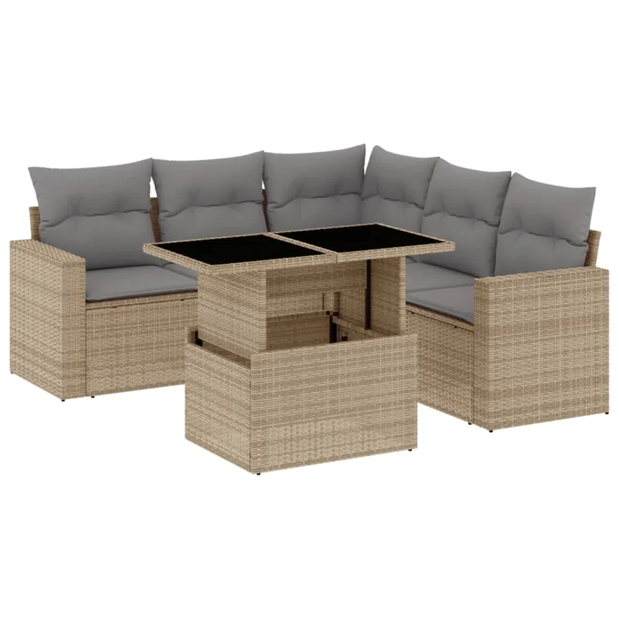 Salon de jardin avec coussins 6 pcs beige résine tressée - 2