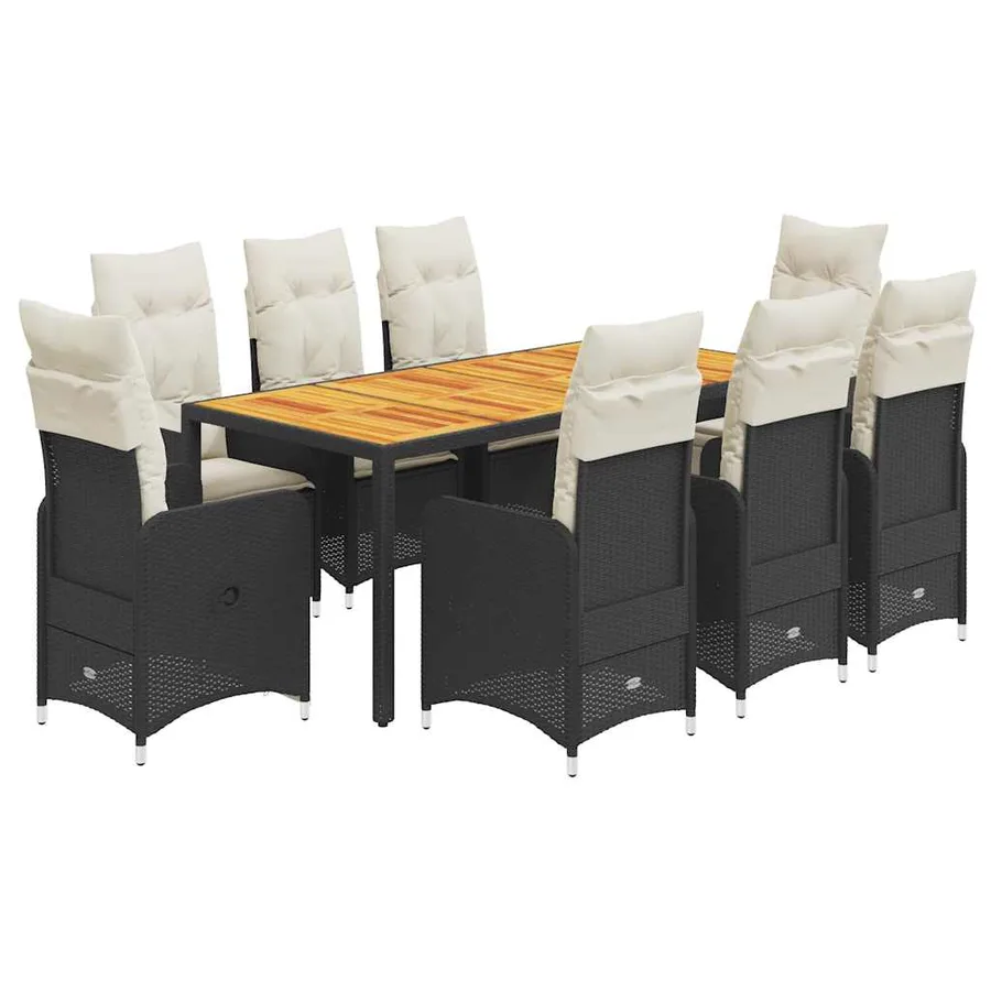 Ensemble de bistro de jardin 9 pcs coussins noir poly rotin - 2