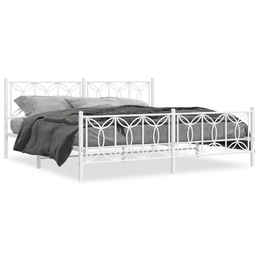 Cadre de lit métal sans matelas et pied de lit blanc 200x200 cm - 2