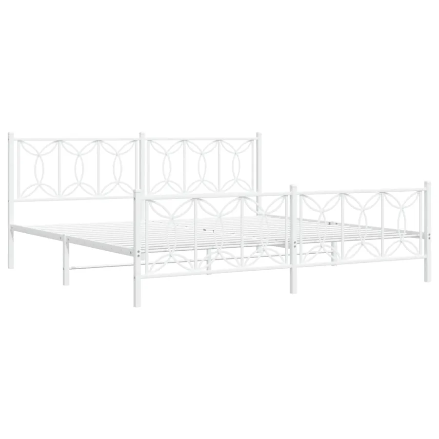 Cadre de lit métal sans matelas et pied de lit blanc 200x200 cm - 3
