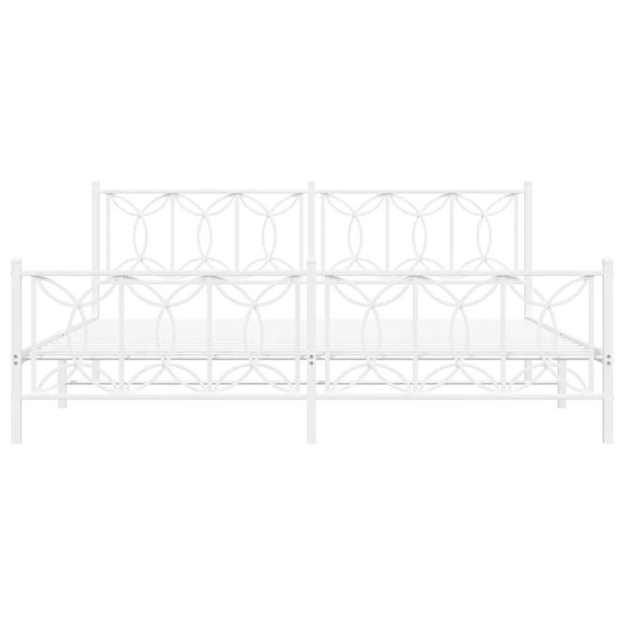 Cadre de lit métal sans matelas et pied de lit blanc 200x200 cm - 4