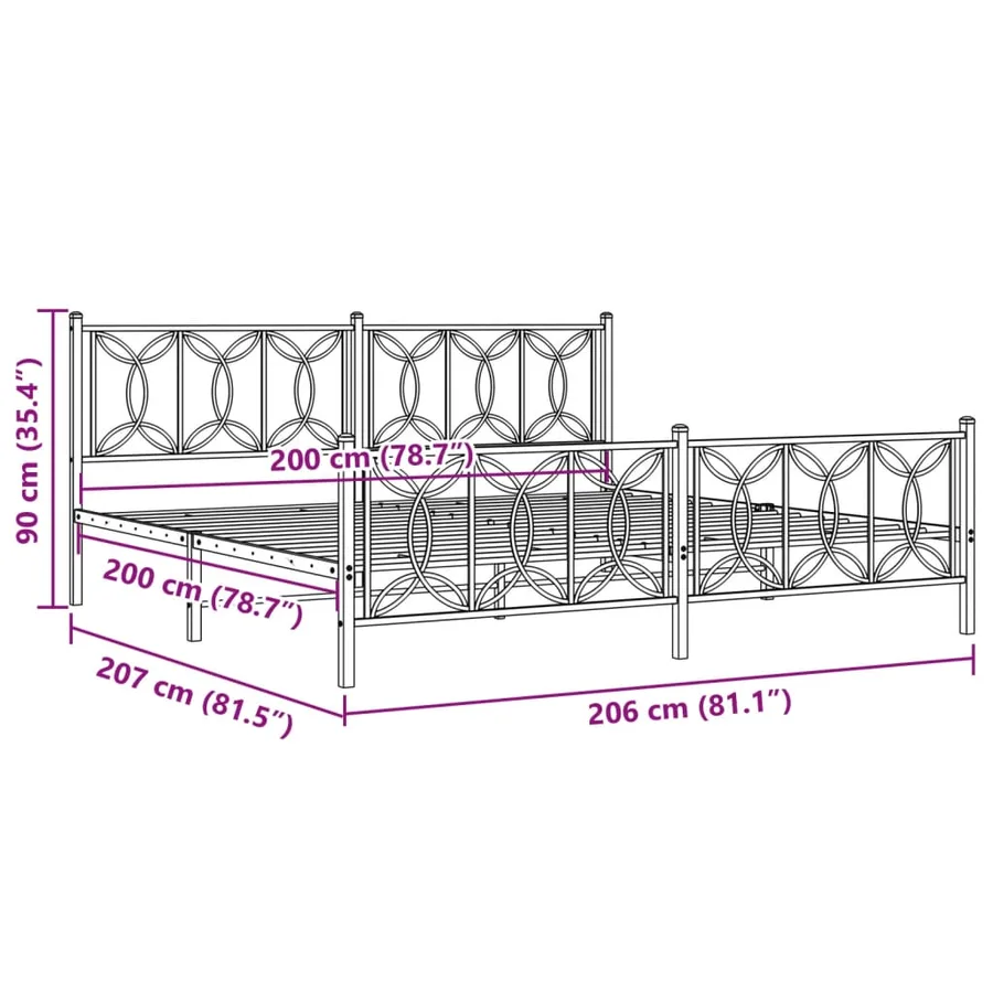 Cadre de lit métal sans matelas et pied de lit blanc 200x200 cm - 8