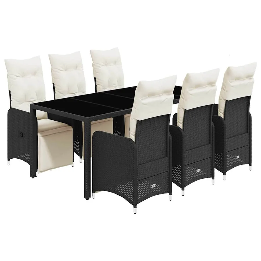 Ensemble de bistro de jardin 7 pcs coussins noir poly rotin - 2