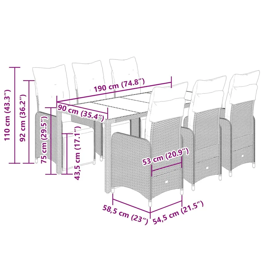 Ensemble de bistro de jardin 7 pcs coussins noir poly rotin - 7