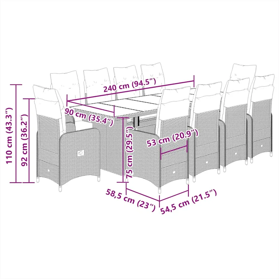 Ensemble de bistro de jardin 11 pcs coussins noir poly rotin - 9