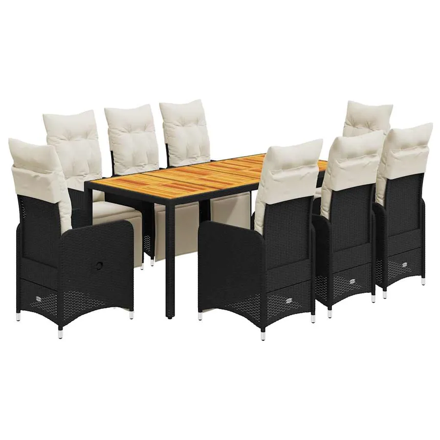 Ensemble de bistro de jardin 9 pcs coussins noir poly rotin - 2