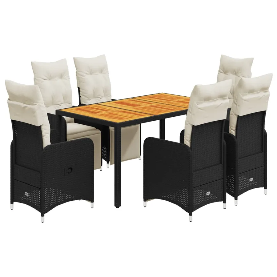 Ensemble de bistro de jardin 7 pcs coussins noir poly rotin - 2