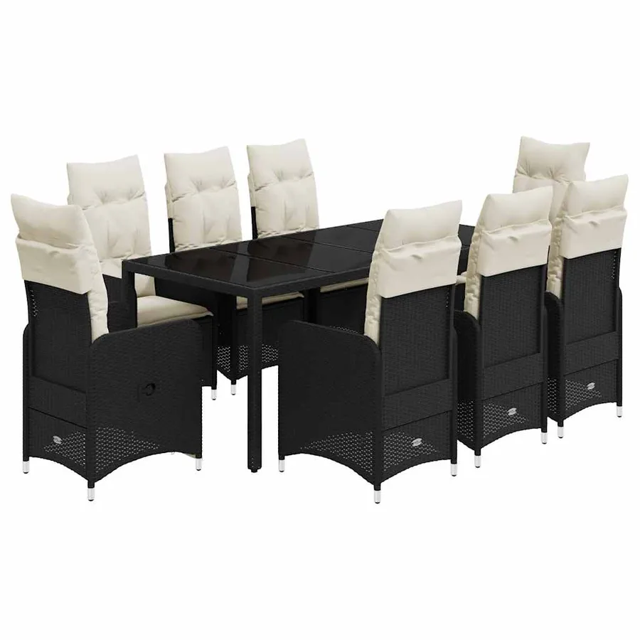 Ensemble de bistro de jardin 9 pcs coussins noir poly rotin - 2