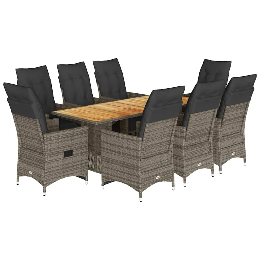 Ensemble de bistro de jardin 9 pcs coussins gris poly rotin - 2