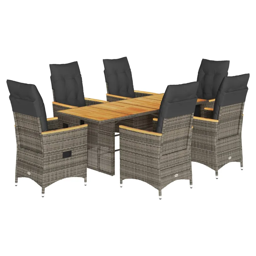 Ensemble à manger de jardin et coussins 7 pcs gris rotin - 2