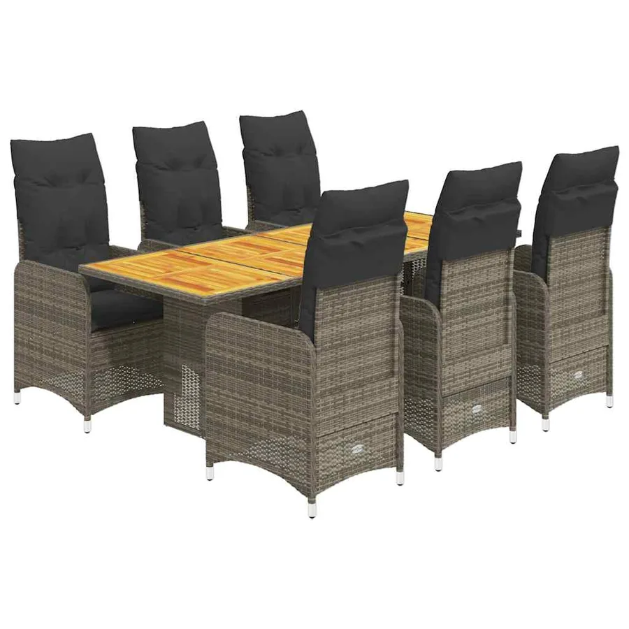 Ensemble de bistro de jardin 7 pcs coussins gris poly rotin - 2