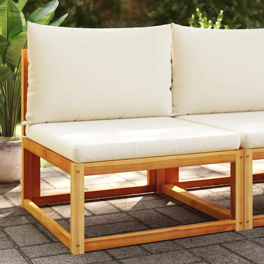 Canapé de jardin sans accoudoirs avec coussins en bois d'acacia et rotin