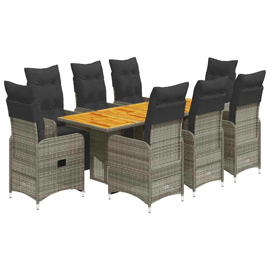 Ensemble de bistro de jardin 9 pcs coussins gris poly rotin - 2