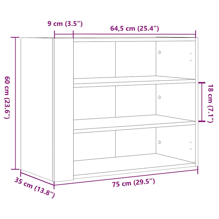 Armoire murale noir 75x35x60 cm bois d'ingénierie - 10