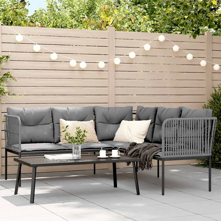 Ensemble de canapés de jardin et coussins noir acier textilène