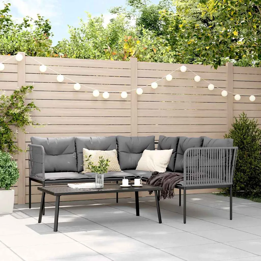 Ensemble de canapés de jardin et coussins noir acier textilène - 3