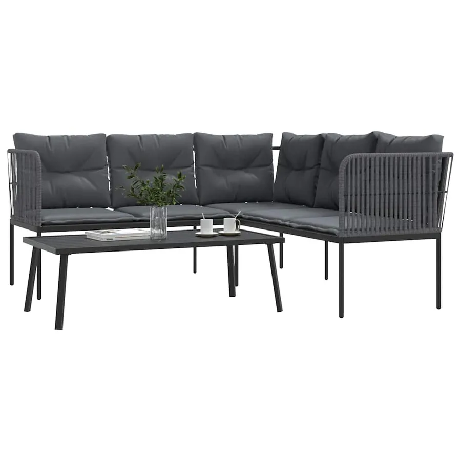 Ensemble de canapés de jardin et coussins noir acier textilène - 4