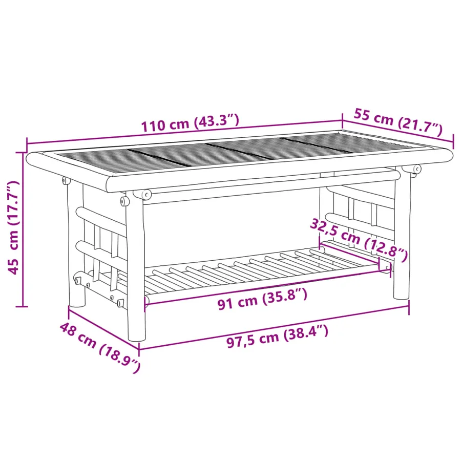 Table basse 110x55x45 cm bambou - 7