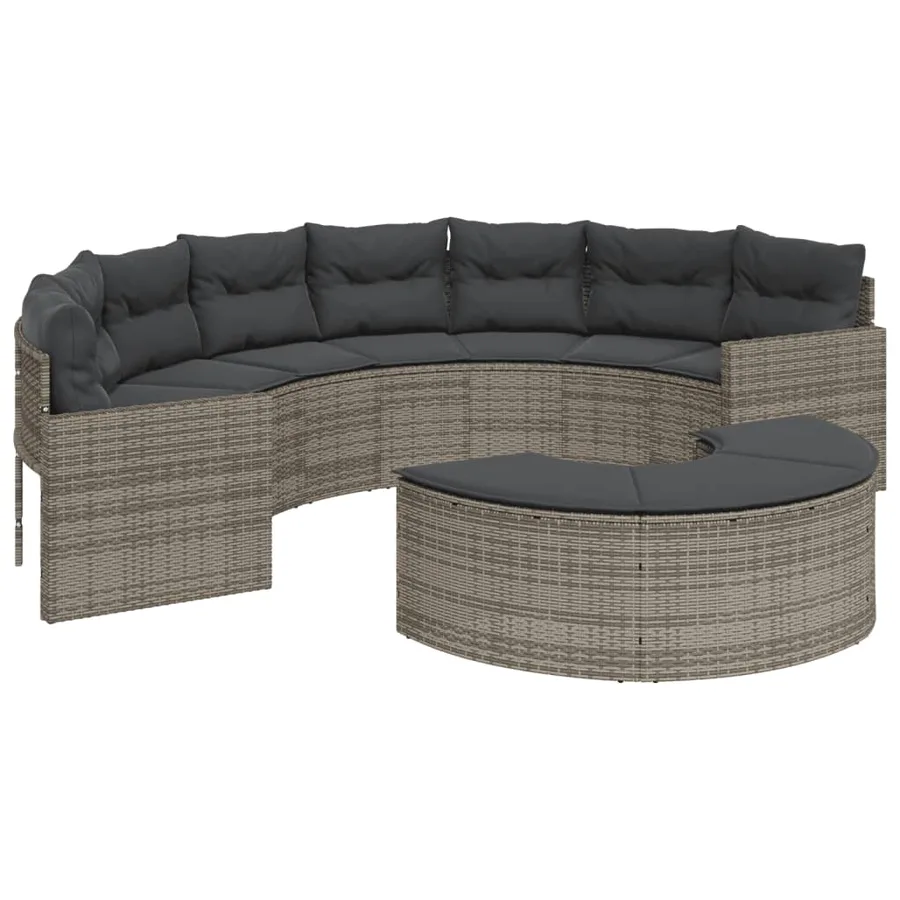 Canapé de jardin avec coussins demi-rond gris résine tressée - 3