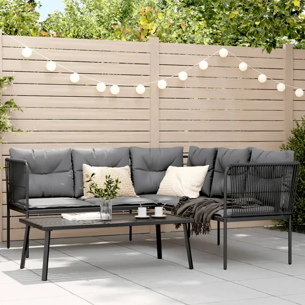 Ensemble de canapés de jardin et coussins noir acier textilène