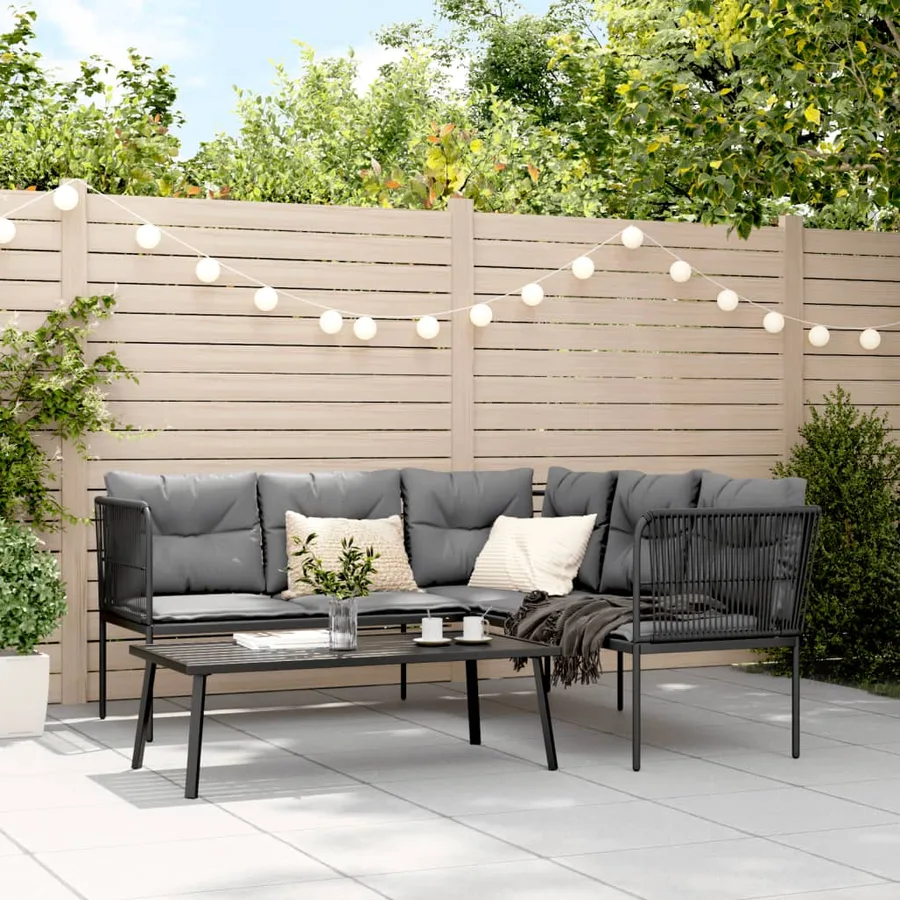Ensemble de canapés de jardin et coussins noir acier textilène - 3