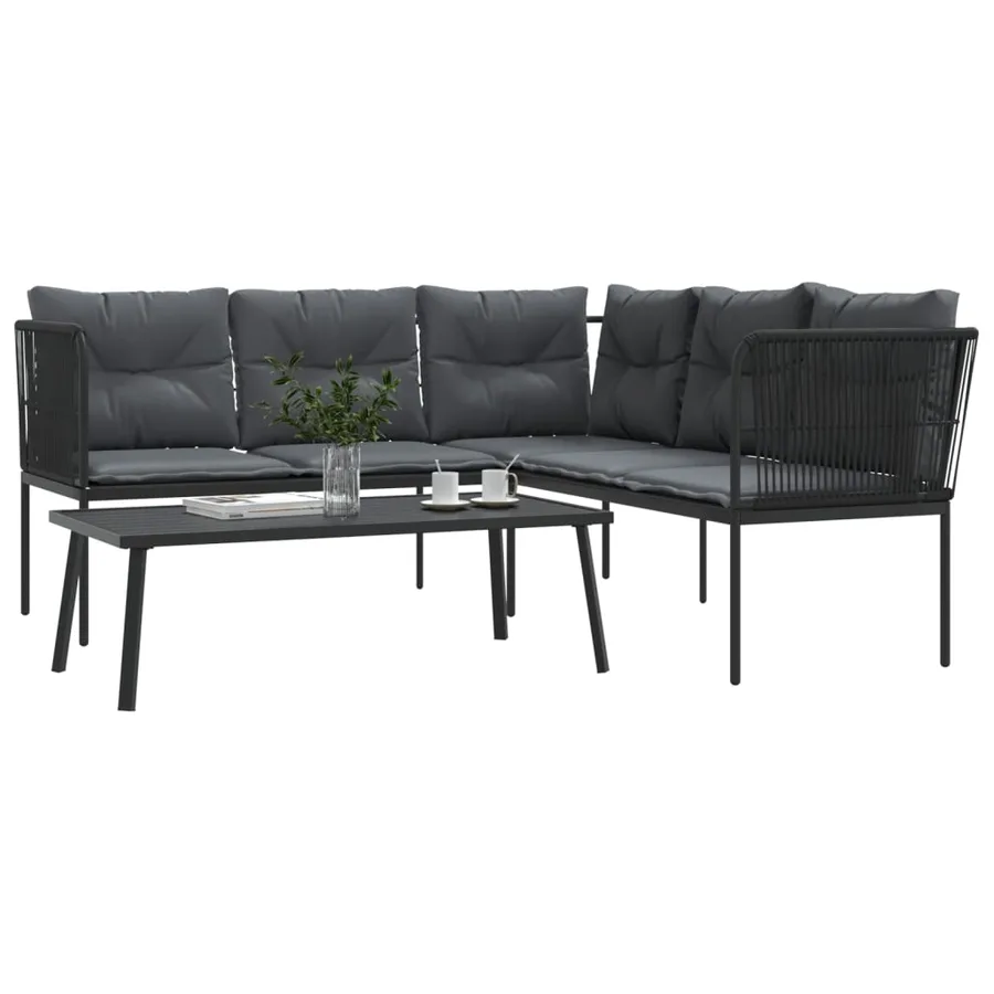 Ensemble de canapés de jardin et coussins noir acier textilène - 4