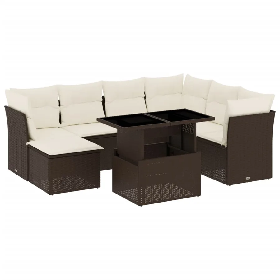 Salon de jardin 8 pcs avec coussins marron résine tressée - 2