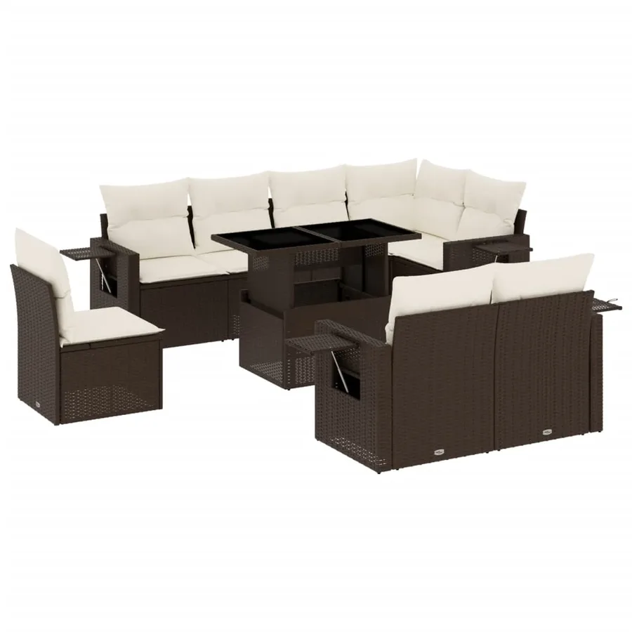 Salon de jardin avec coussins 9 pcs marron résine tressée - 2
