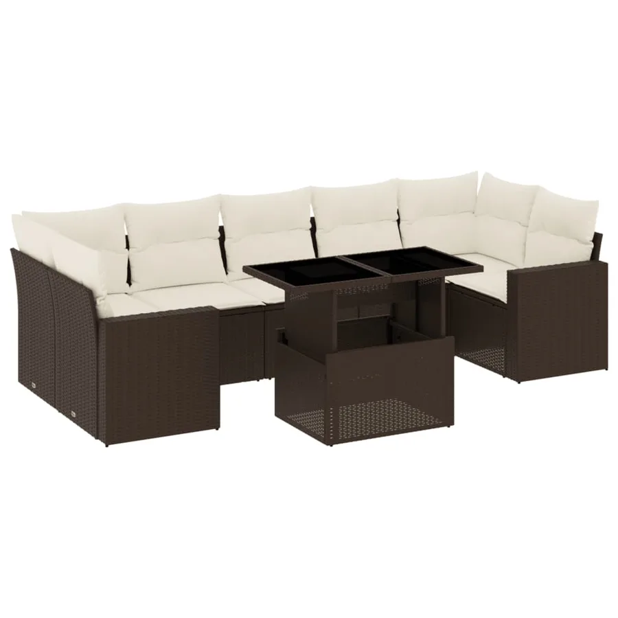 Salon de jardin 8 pcs avec coussins marron résine tressée - 2