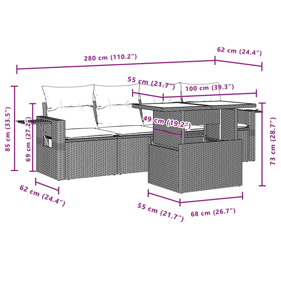 Salon de jardin avec coussins 5 pcs marron résine tressée - 10