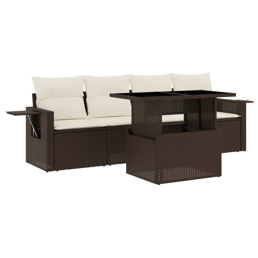 Salon de jardin avec coussins 5 pcs marron résine tressée - 2