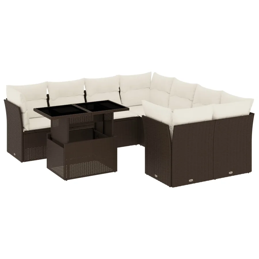 Salon de jardin avec coussins 9 pcs marron résine tressée - 2