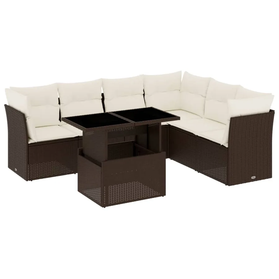 Salon de jardin avec coussins 7 pcs marron résine tressée - 2