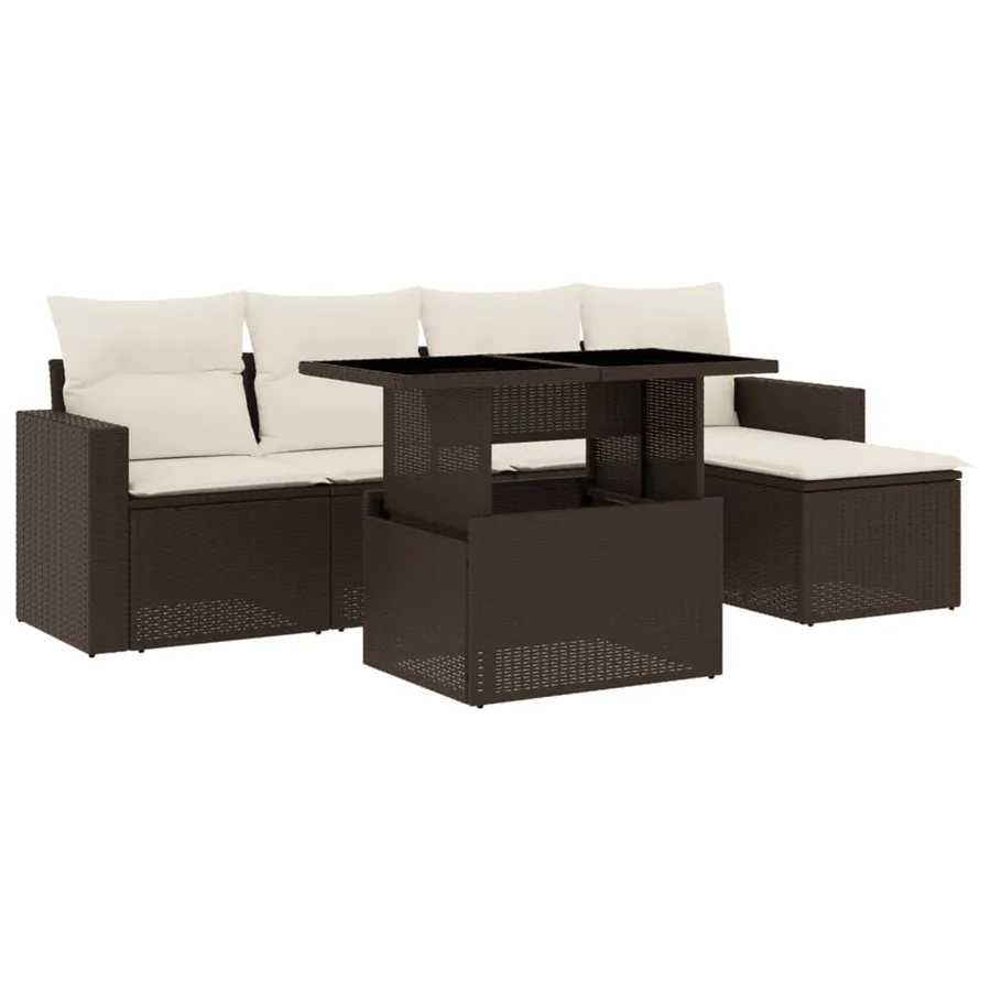Salon de jardin avec coussins 6 pcs marron résine tressée - 2