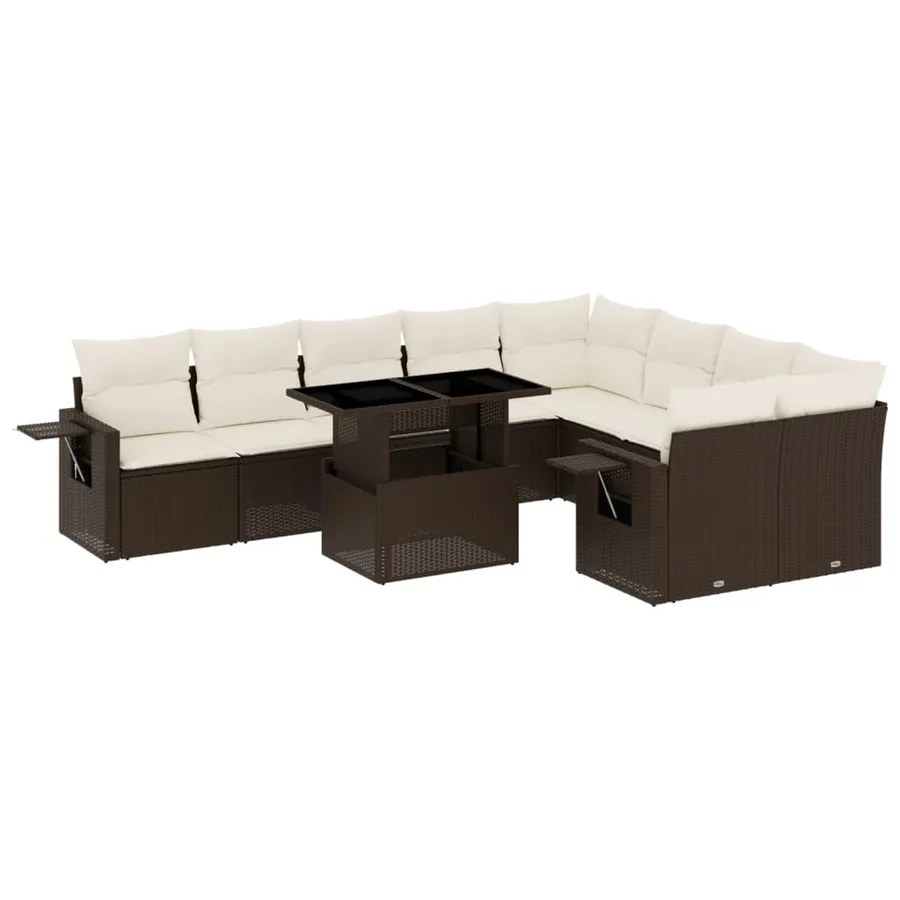 Salon de jardin 10 pcs avec coussins marron résine tressée - 2