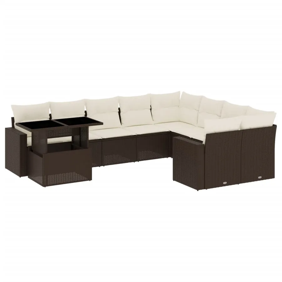 Salon de jardin 10 pcs avec coussins marron résine tressée - 2