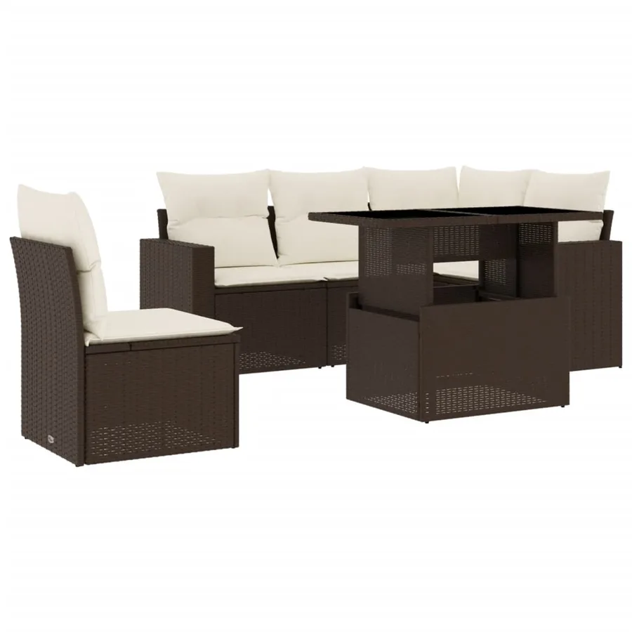 Salon de jardin avec coussins 6 pcs marron résine tressée - 2