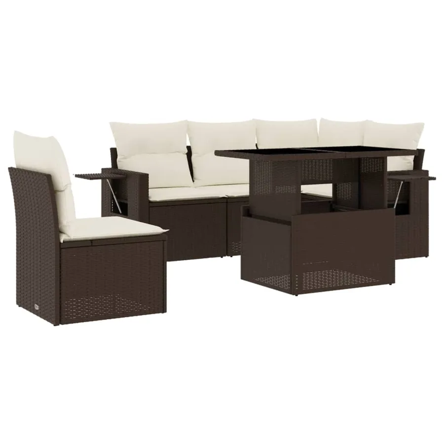 Salon de jardin avec coussins 6 pcs marron résine tressée - 2